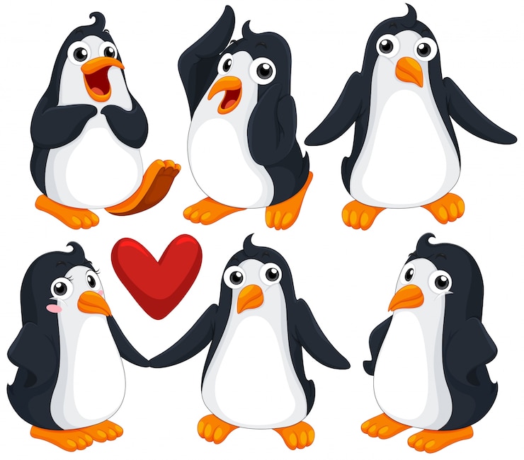 Free Vector cute penguins in different poses illustration