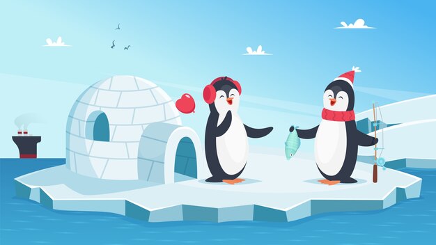 ペンギンと氷山イラスト 無料のベクター