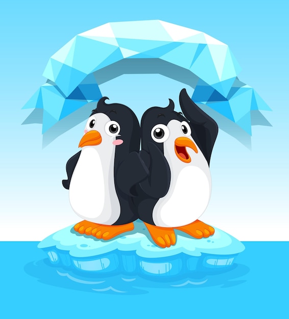 Free vector cute penguins standing on ice