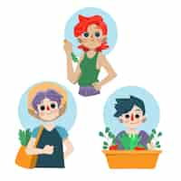 Бесплатное векторное изображение Симпатичные люди зеленого образа жизни с растениями