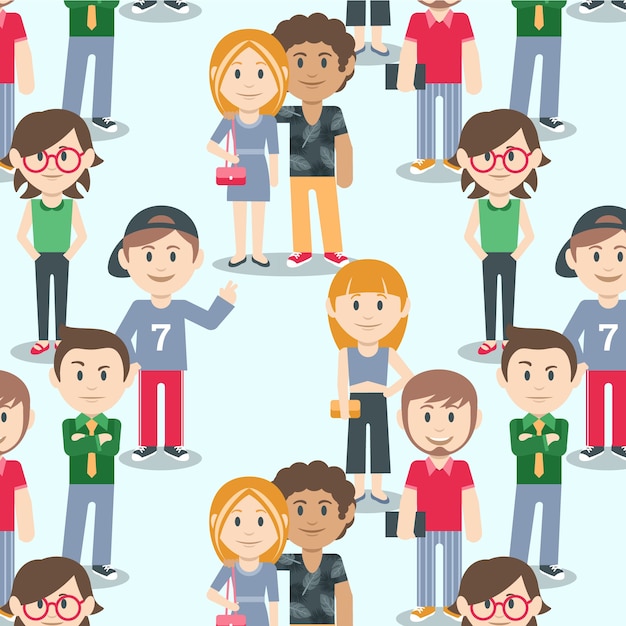 Cute people pattern with flat design