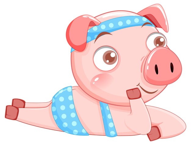 Cute pig cartoon character wearing bikini