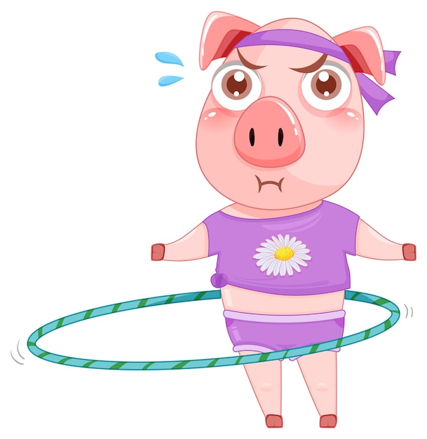 Free vector cute pig cartoon character working out