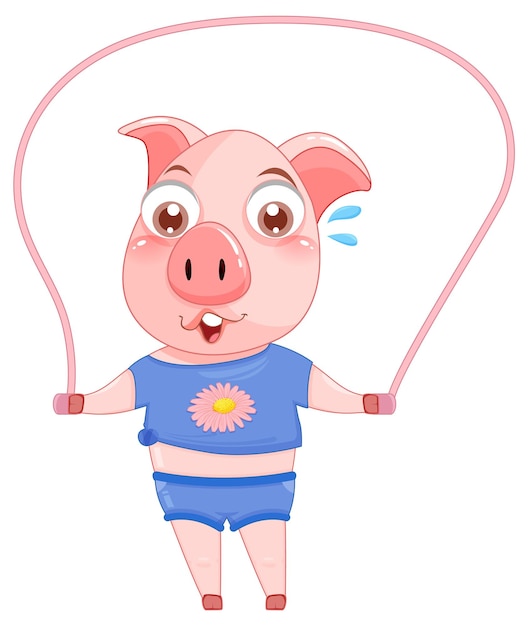 Free vector cute pig cartoon character working out