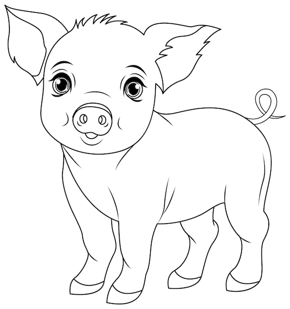 Free vector cute pig cartoon isolated doodle outline