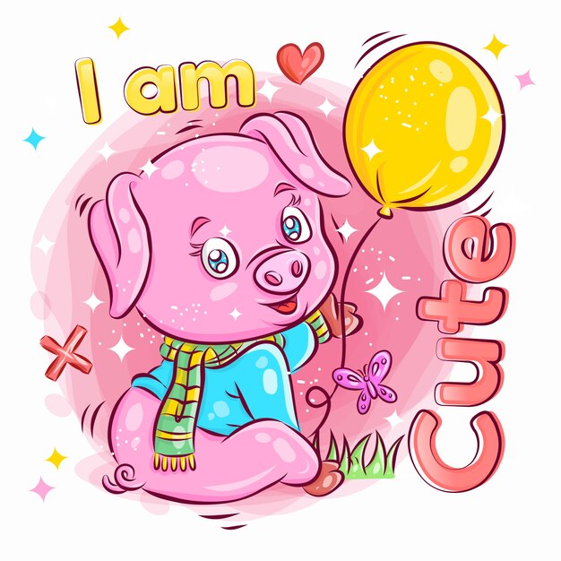 バレンタインのギフトイラストと恋にかわいい男の子豚 プレミアムベクター