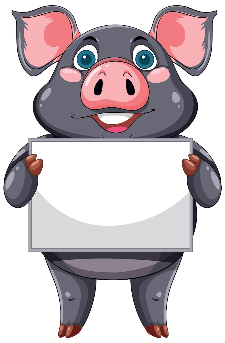Free Vector cute pig holding blank sign