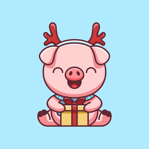 Free vector cute pig holding christmas present