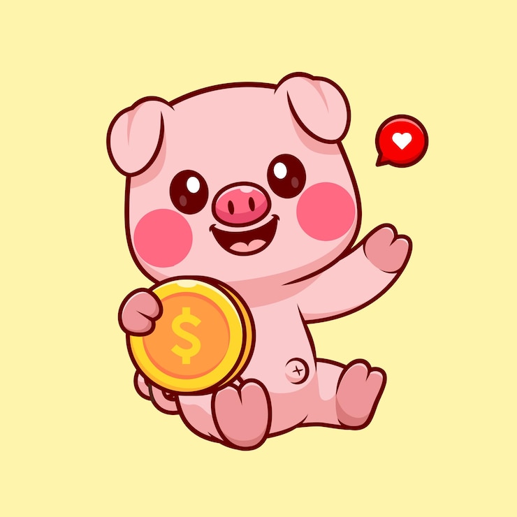 Free Vector cute pig holding gold coin cartoon vector icon illustration. animal finance icon concept isolated