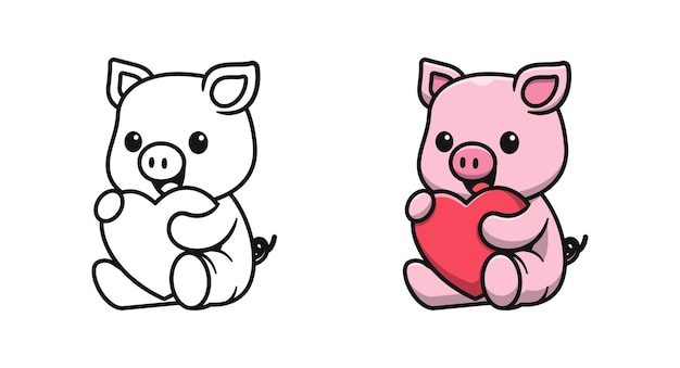 Premium Vector Cute Pig Holding Love Cartoon Coloring Pages For Kids Premium Vector Cute Pig Holding Love Cartoon Coloring Pages For Kids