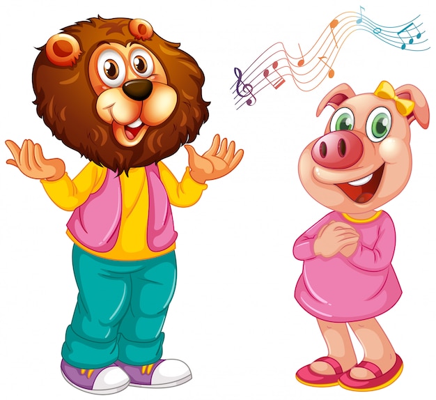 Free vector cute pig in human-like pose isolated - lion and pig singing