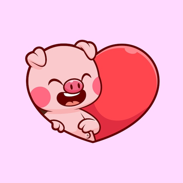 Бесплатное векторное изображение Милая свинья любовь сердце знак мультфильм векторные иконки иллюстрация животных праздник икона концепция изолированные плоские