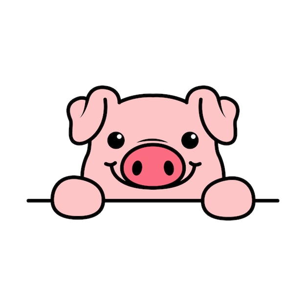 Cute pig paws up over wall Premium Vector
