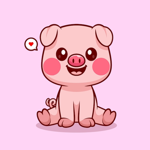 Cute Pig Sitting Cartoon Vector Icon Illustration Animal Nature Icon Concept Isolated Premium Flat