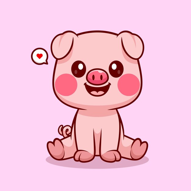 Cute Pig Sitting Cartoon Vector Icon Illustration Animal Nature Icon Concept Isolated Premium Flat