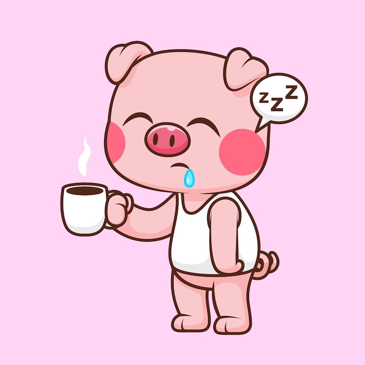 Free Vector cute pig sleepy holding coffee cartoon vector icon illustration animal drink icon isolated flat