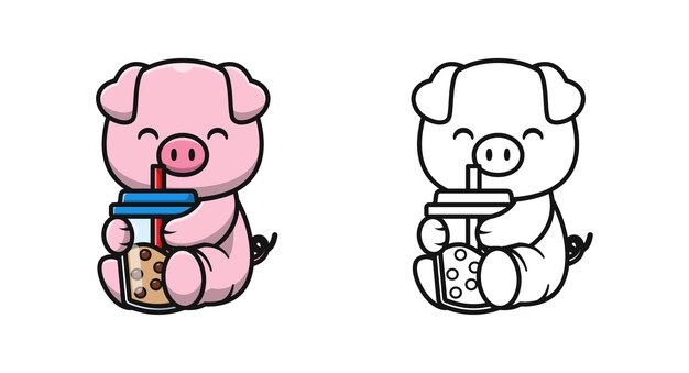 Premium Vector Cute Pig Playing Skateboard Cartoon Coloring Pages For Kids