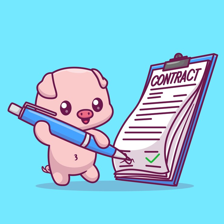 Free Vector cute pig with contract paper cartoon vector icon illustration animal business isolated flat vector