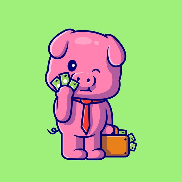 Cute Pig With Money Cartoon Illustration