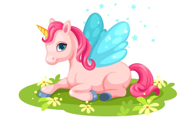 Free vector cute pink baby unicorn character