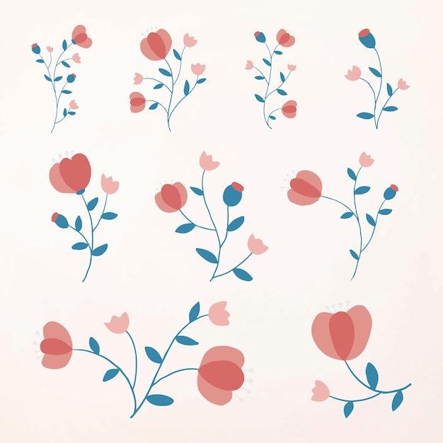 かわいいピンクの花の要素ベクトルセットフェミニンなスタイル