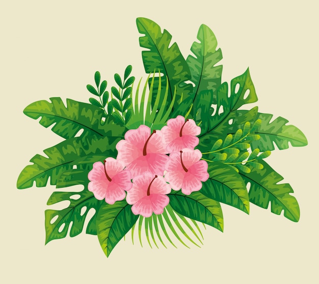 cute pink flowers with tropical leaves 