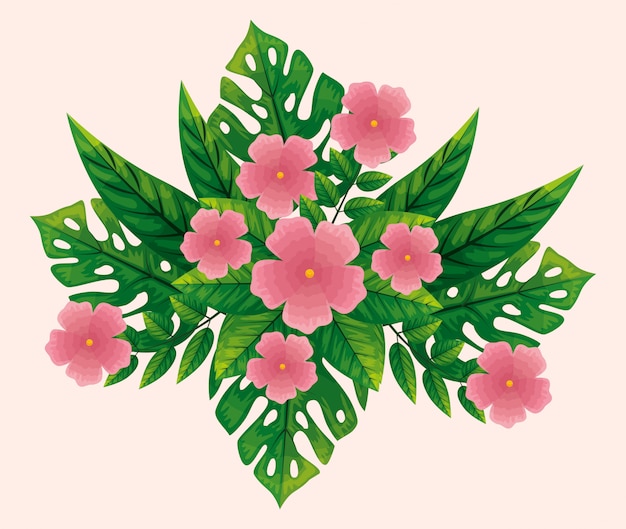 cute pink flowers with tropical leaves 