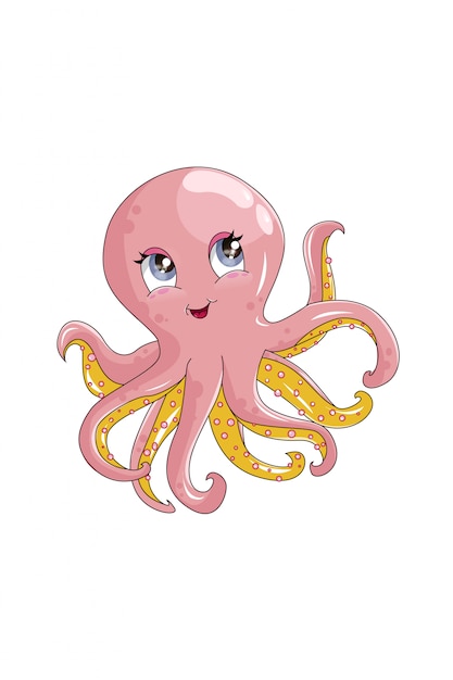 かわいいピンクのタコのイラスト プレミアムベクター