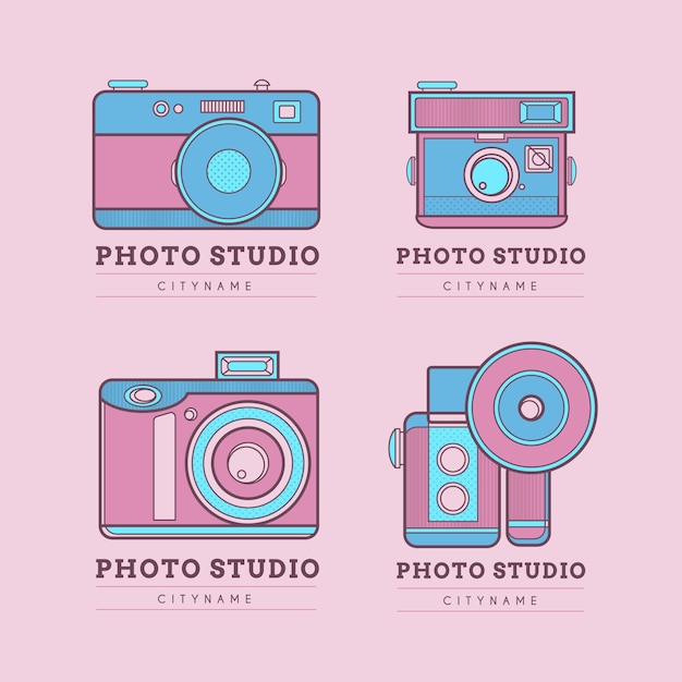 Free vector cute pink photo studio logos