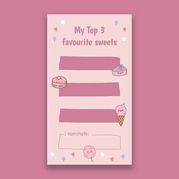 Free vector cute pink top 3 instagram story