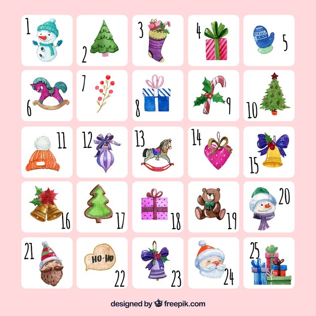 Cute pink watercolour advent calendar