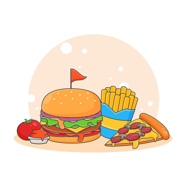 かわいいファーストフードかわいいファーストフードイラスト 無料のベクター