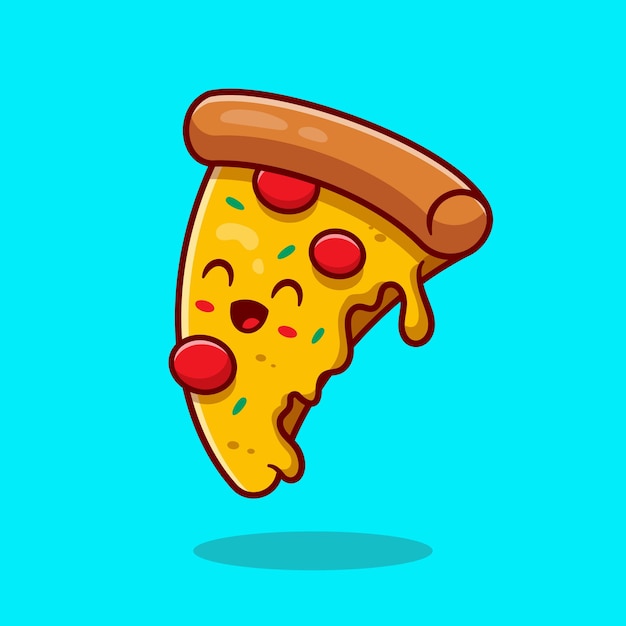 Симпатичная пицца мультфильм вектор значок иллюстрации. Концепция значок быстрого питания. Плоский мультяшном стиле