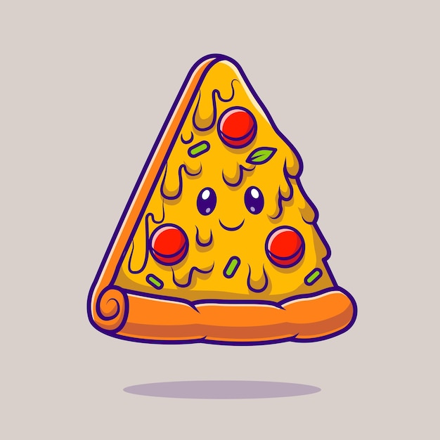 귀여운 피자 조각 녹은 만화 벡터 아이콘 그림. 음식 개체 아이콘 개념 절연 프리미엄