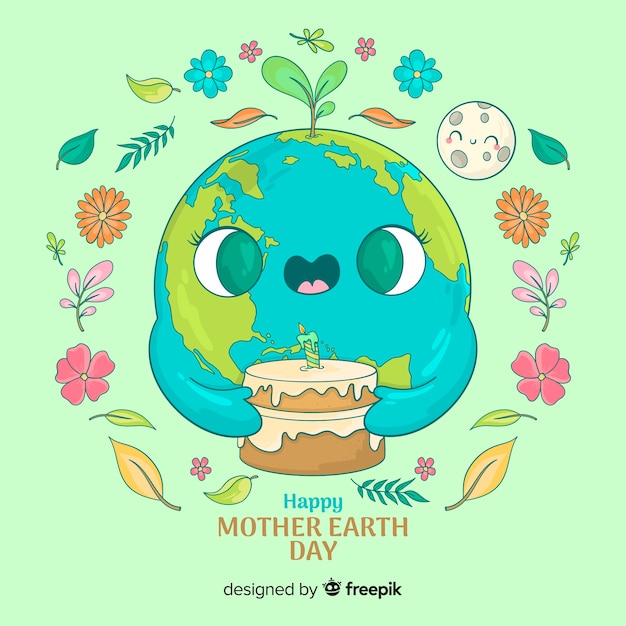 Cute planet with cake mother earth day background