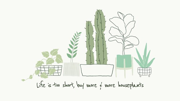 かわいい植物愛好家の引用テンプレートベクトル落書きブログバナー