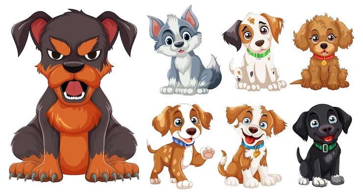 Free Vector cute and playful cartoon puppies