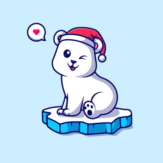 귀여운 북극곰 얼음 만화 벡터 아이콘 그림에 앉아. 절연 동물 자연 아이콘 개념