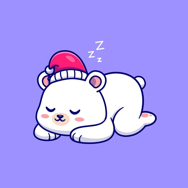 Cute Polar Bear Sleeping Cartoon Vector Icon Illustration. Animal Nature Icon Concept Isolated Premium Vector. Flat Cartoon Style