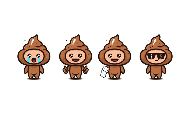 糞 うんち絵文字ステッカーセット かわいいたわごとの絵文字 ソーシャルメディアの漫画のフェイスパック 気分表現 プレミアムベクター