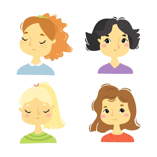 Free vector cute portraits of girls