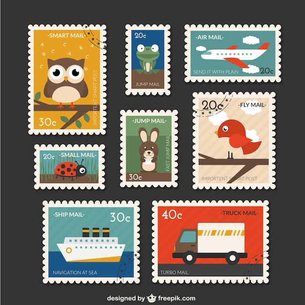 Vettore gratuito carino raccolta post francobolli