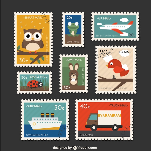 Free Vector  Cute post stamps collection