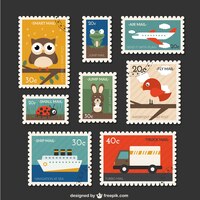 Free vector cute post stamps collection