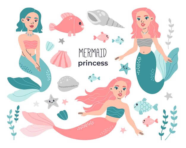 かわいい小さなと兄弟分人魚コレクション プレミアムベクター