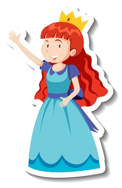 Free vector cute princess in blue dress cartoon character sticker