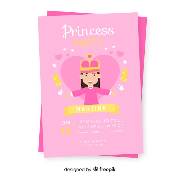Бесплатное векторное изображение Приглашение на вечеринку милой принцессы