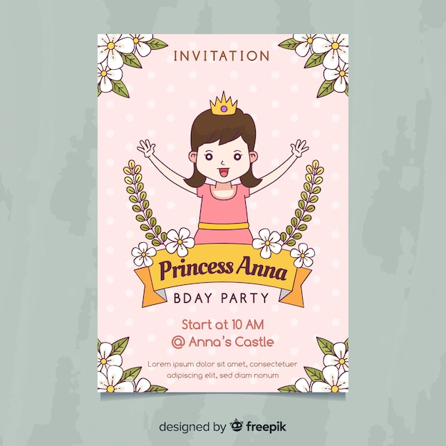 Бесплатное векторное изображение Приглашение на вечеринку милой принцессы