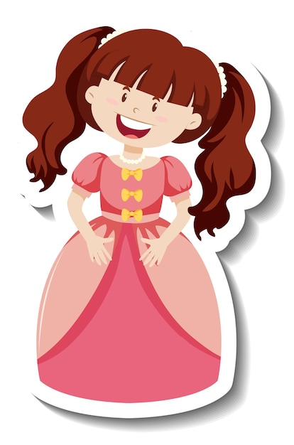 Cute princess in pink dress cartoon character sticker