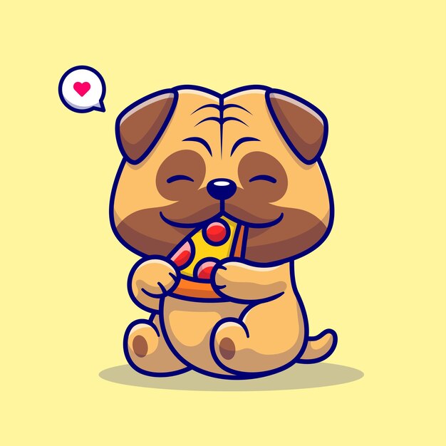 Cute Pug Dog Eating Pizza Cartoon Vector Icon Illustration Animal Food Icon Concept Isolated Flat